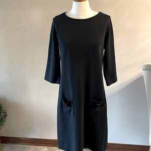 BODEN solid black Cotton blend stretch dress 2 front pockets 10L sheath